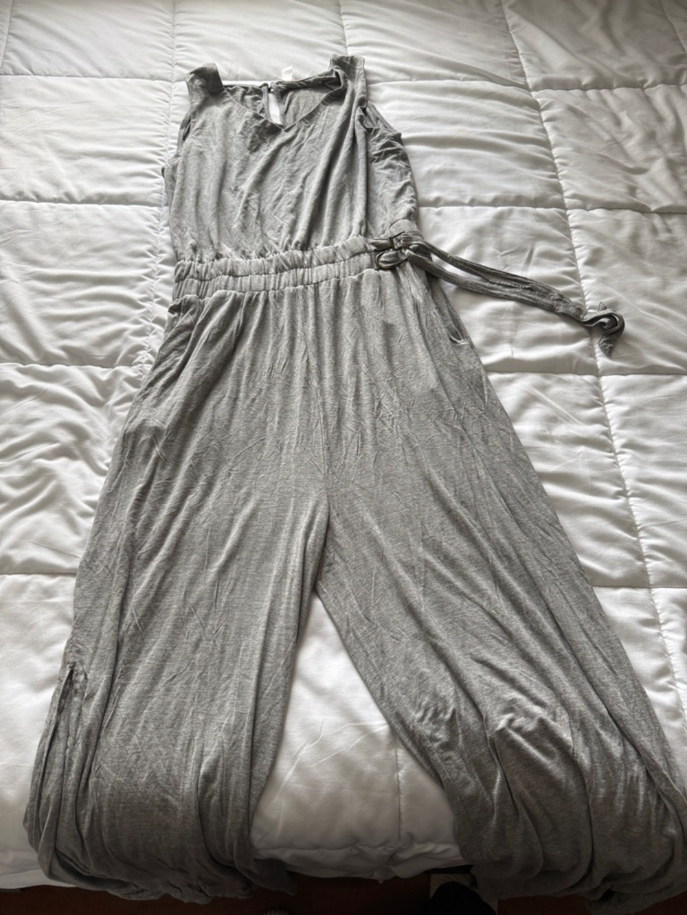 Sleeveless Grey Women's Jumpsuit with Waist Tie